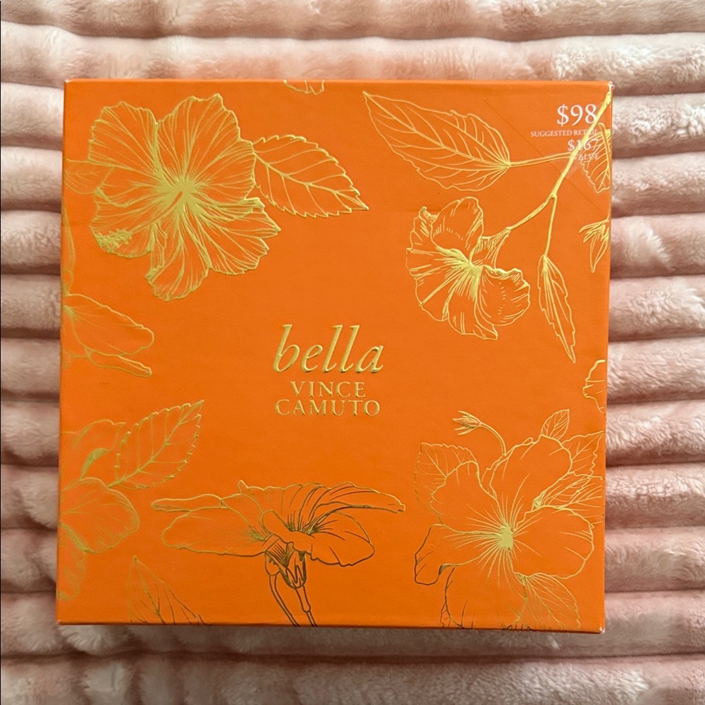 Vince Camuto Orange Gift Box with Gold Floral Accents